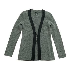 y2k VTG Doncaster Collection Wool Blend Charcoal Gray Deep V-neck Cardigan Small